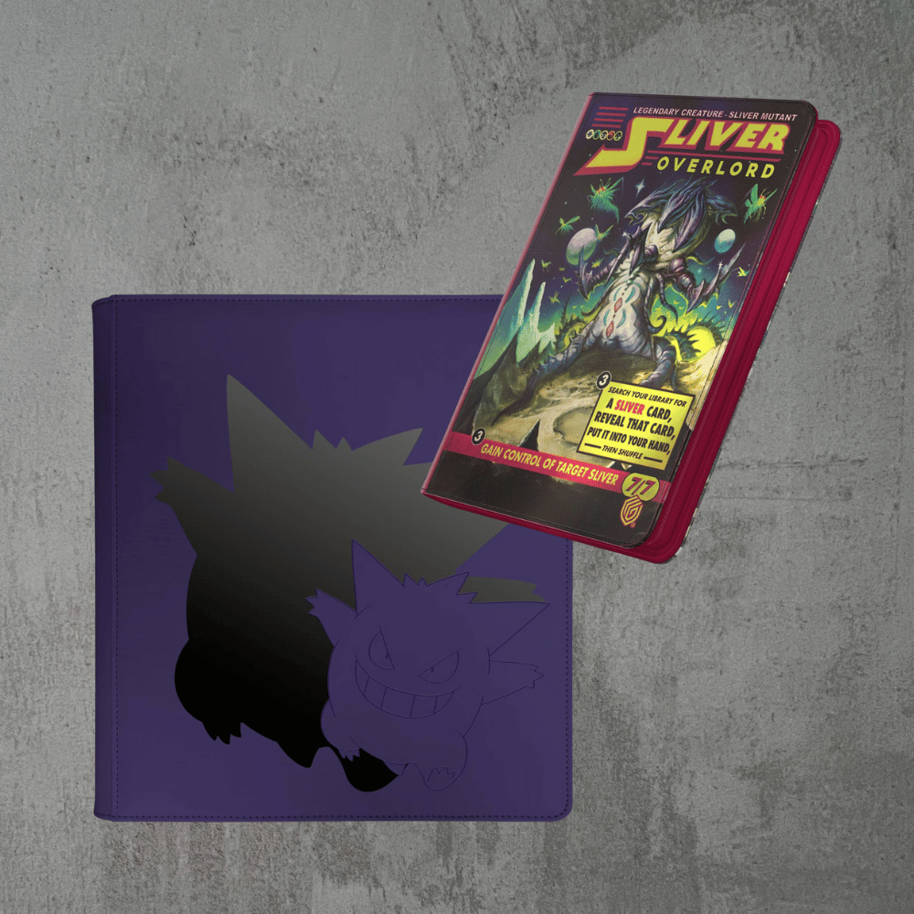 Sammelkarten-Ordner mit Gengar-Motiv und Sliver Overlord Design – perfekter Binder für Pokémon und Magic Karten