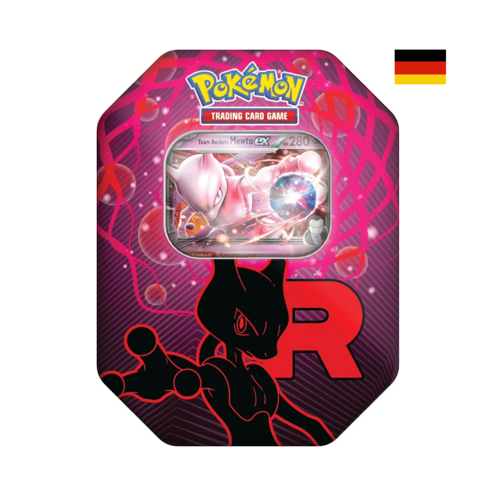 „Pokémon Tin mit Team Rockets Mewtu ex – Sammlerdose mit legendärem Mewtu Motiv“