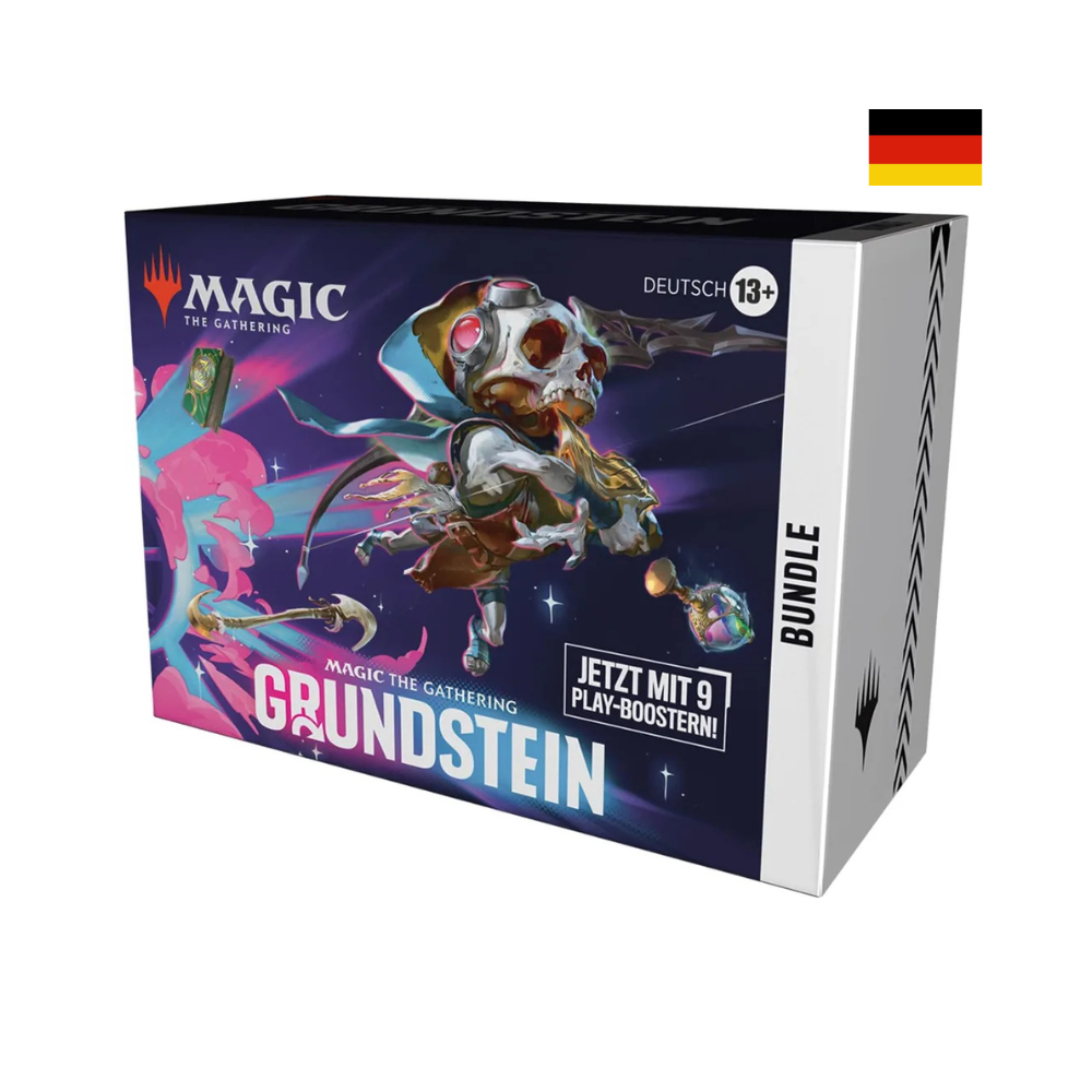 Magic The Gathering Grundstein Bundle – deutsches Set mit 9 Play-Boostern, Zubehör und futurativem Artwork für Sammler und Einsteiger.