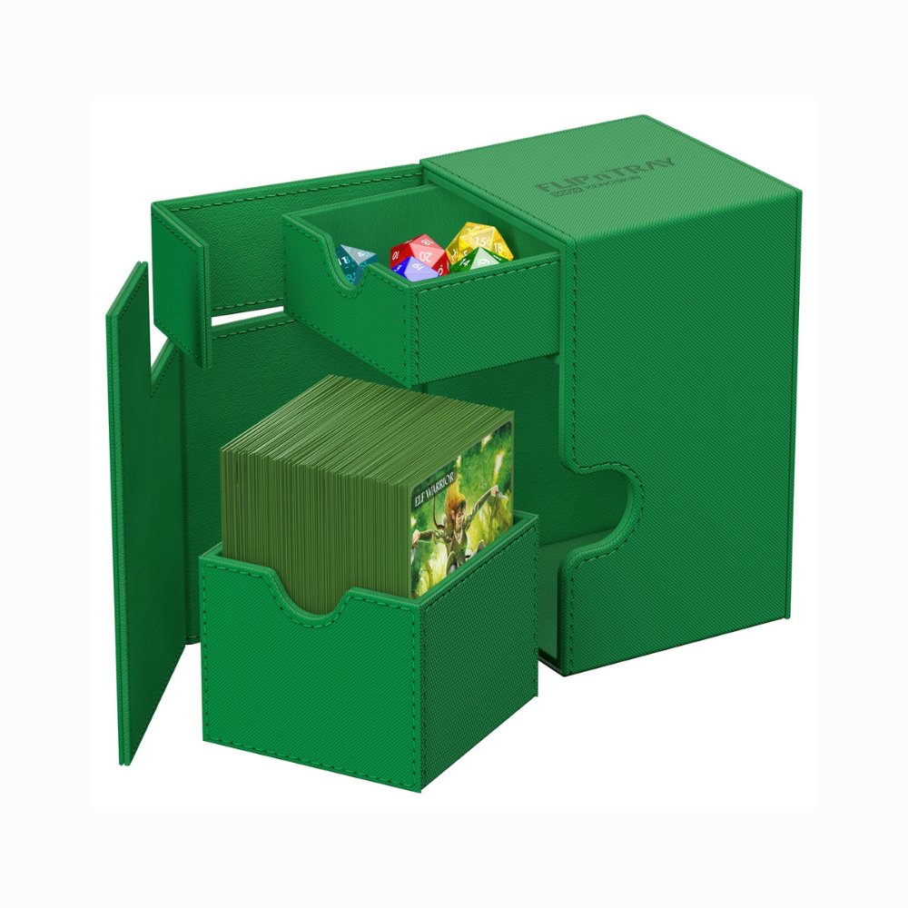 Ultimate Guard Flip’n’Tray Monocolor Deck Case 100+ Grün – Deckbox mit Würfelfach für über 100 gesleevte Karten