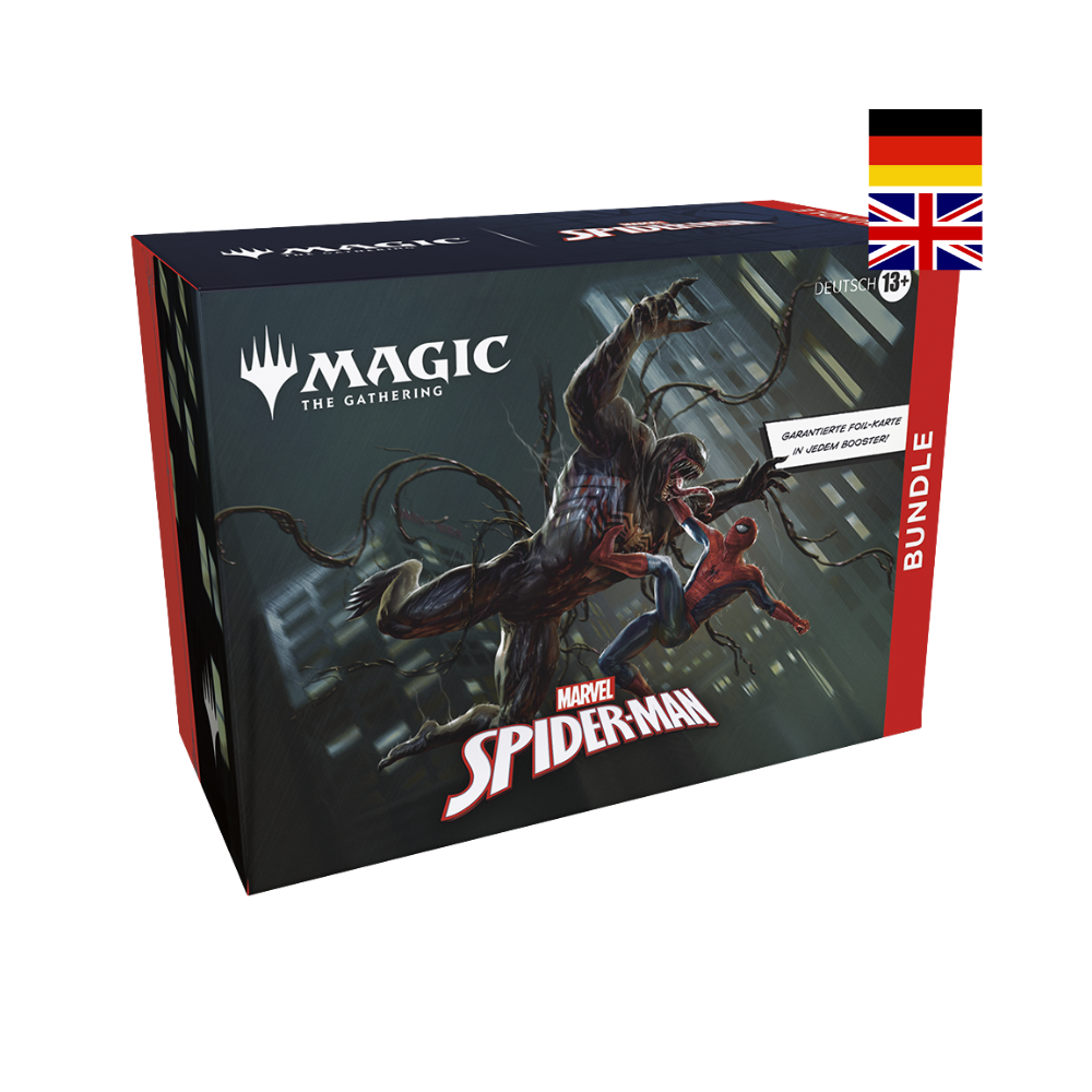 Magic the Gathering Spider-Man Bundle auf Deutsch und Englisch mit exklusiver Venom-Art und garantierter Foil-Karte