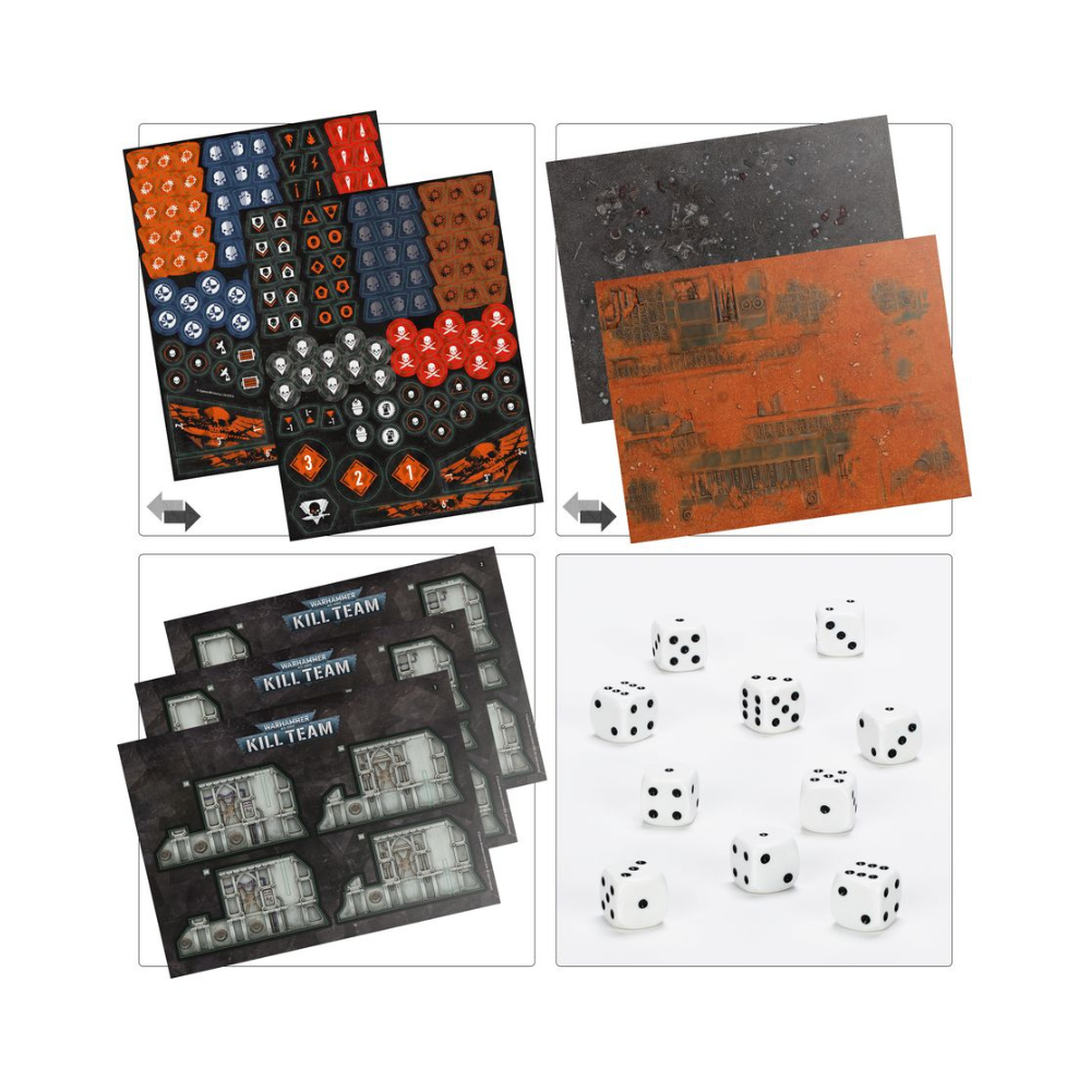 Warhammer 40k Kill Team Spielzubehör, Marker, Missionskarten, Spielmatten und Würfel Set
