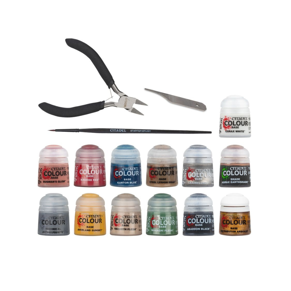 Warhammer Age of Sigmar Citadel Farben Set mit Pinsel Zange und Farbpalette Starter Werkzeug Set
