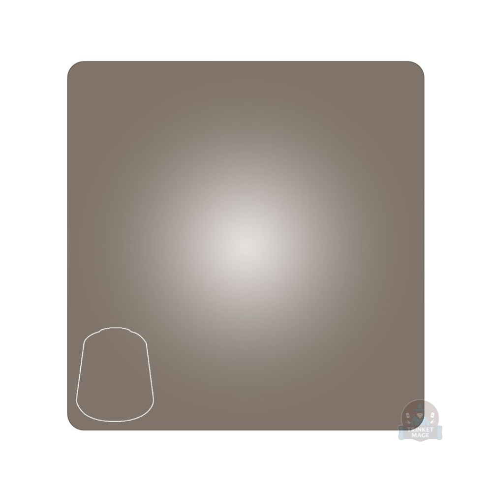 Farbprobe der Citadel Base Runelord Brass mit gleichmäßig aufgetragener metallisch bronzefarbener Farbfläche.