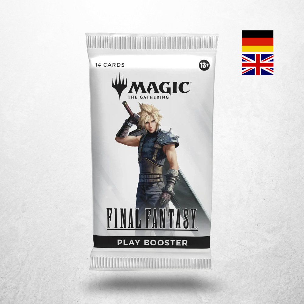 Magic: The Gathering Final Fantasy Play Booster mit Cloud Strife und 14 Karten in deutscher oder englischer Sprache.