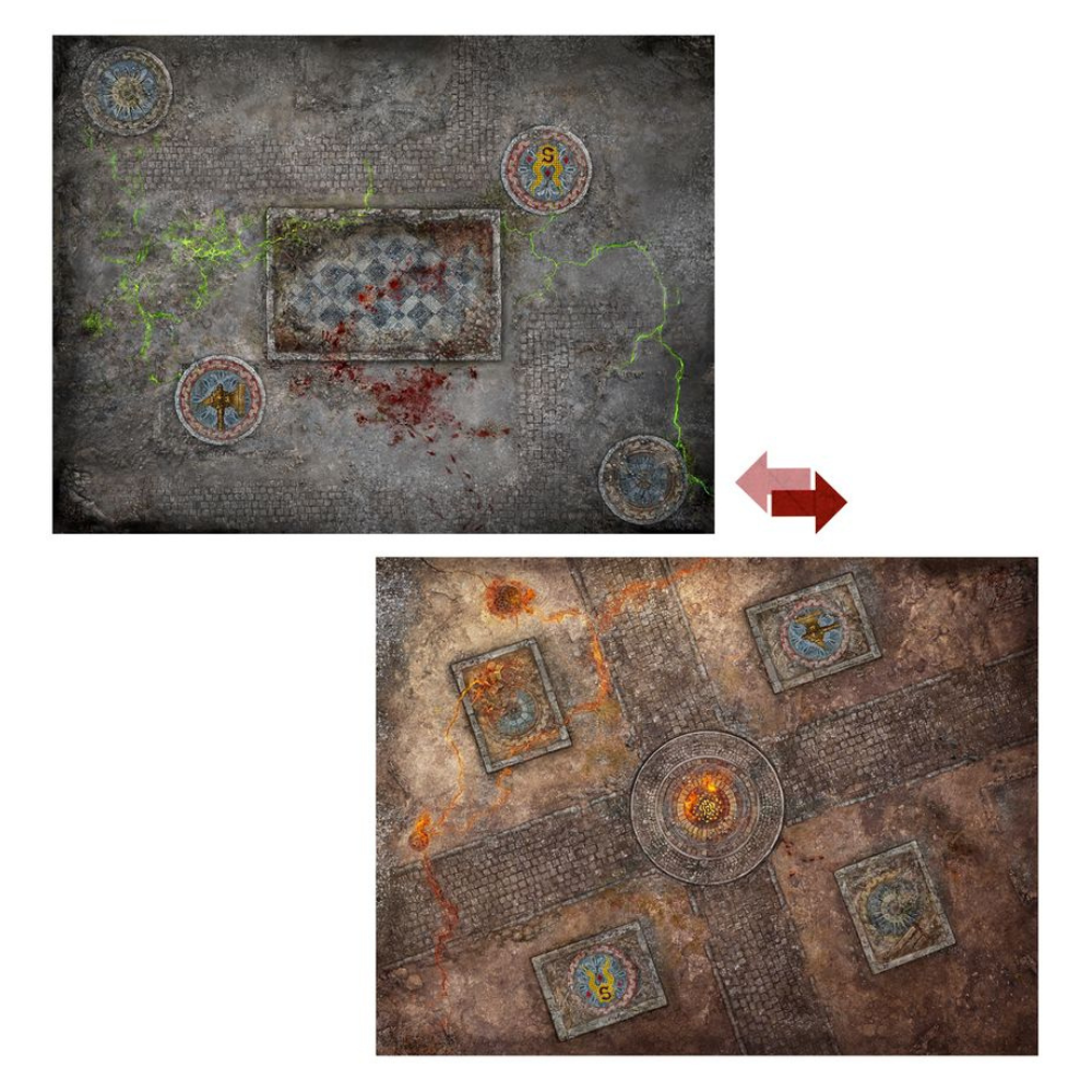 Warhammer Age of Sigmar Spielausstattung: Stadt der Asche (80-58) mit beidseitig bedruckter Spielmatte.