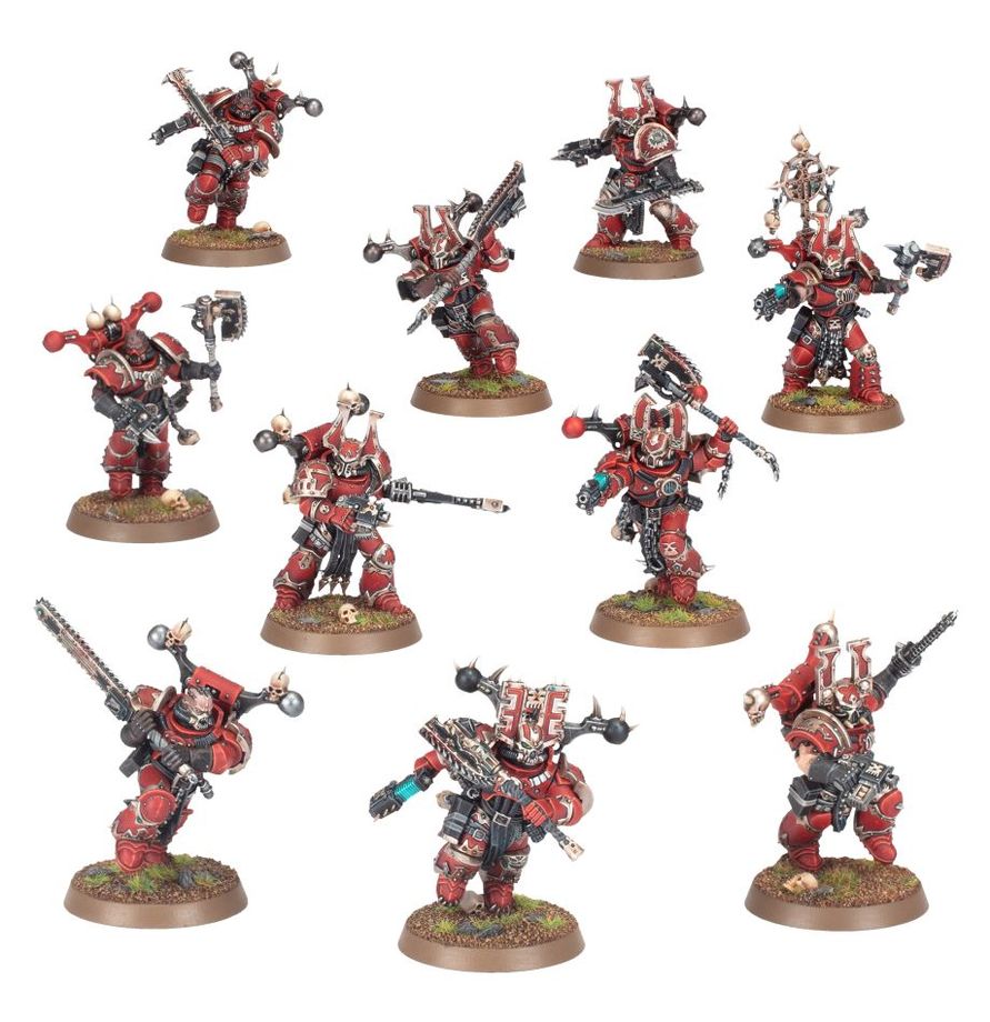 Warhammer 40k World Eaters Khorne Berzerkers Miniaturen Set Box und bemalte Nahkampfeinheiten auf Bases