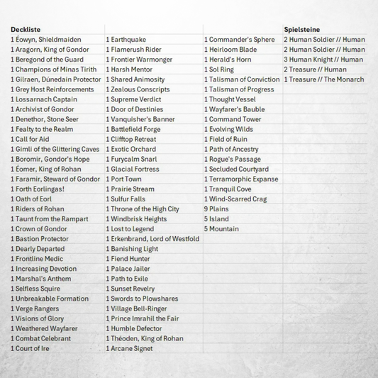 Deckliste des englischen Magic: The Gathering The Lord of the Rings Commander Decks Riders of Rohan.