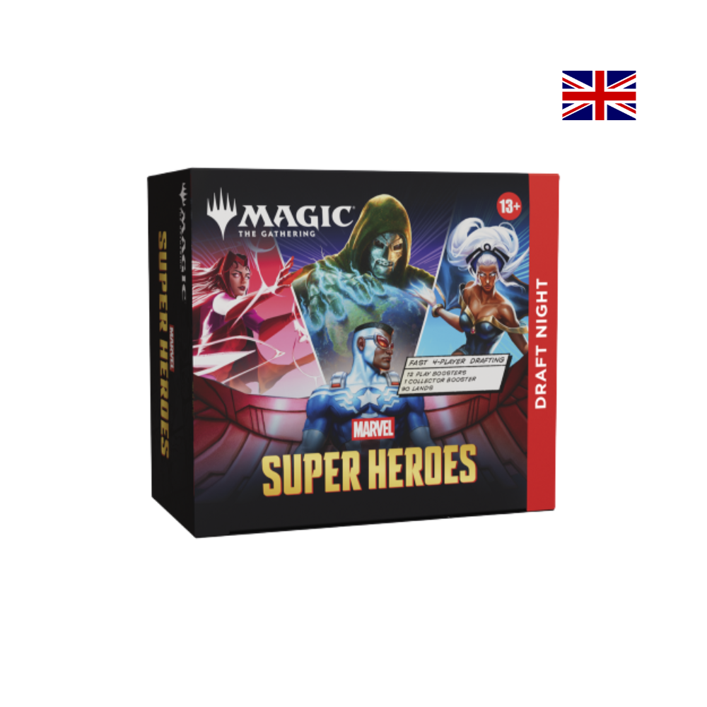 Bild 1 – Produktbild
Magic: The Gathering Marvel Super Heroes Draft Night Box mit Doctor Doom, Storm und Scarlet Witch Artwork in englischer Sprache