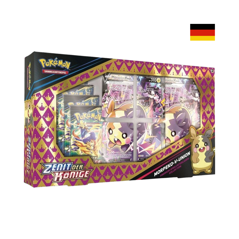Pokemon Crown Zenith Morpeko V-UNION Spezialkollektion auf Deutsch – exklusive Box mit Boosterpacks und V-UNION Promo-Karten für TCG-Fans.