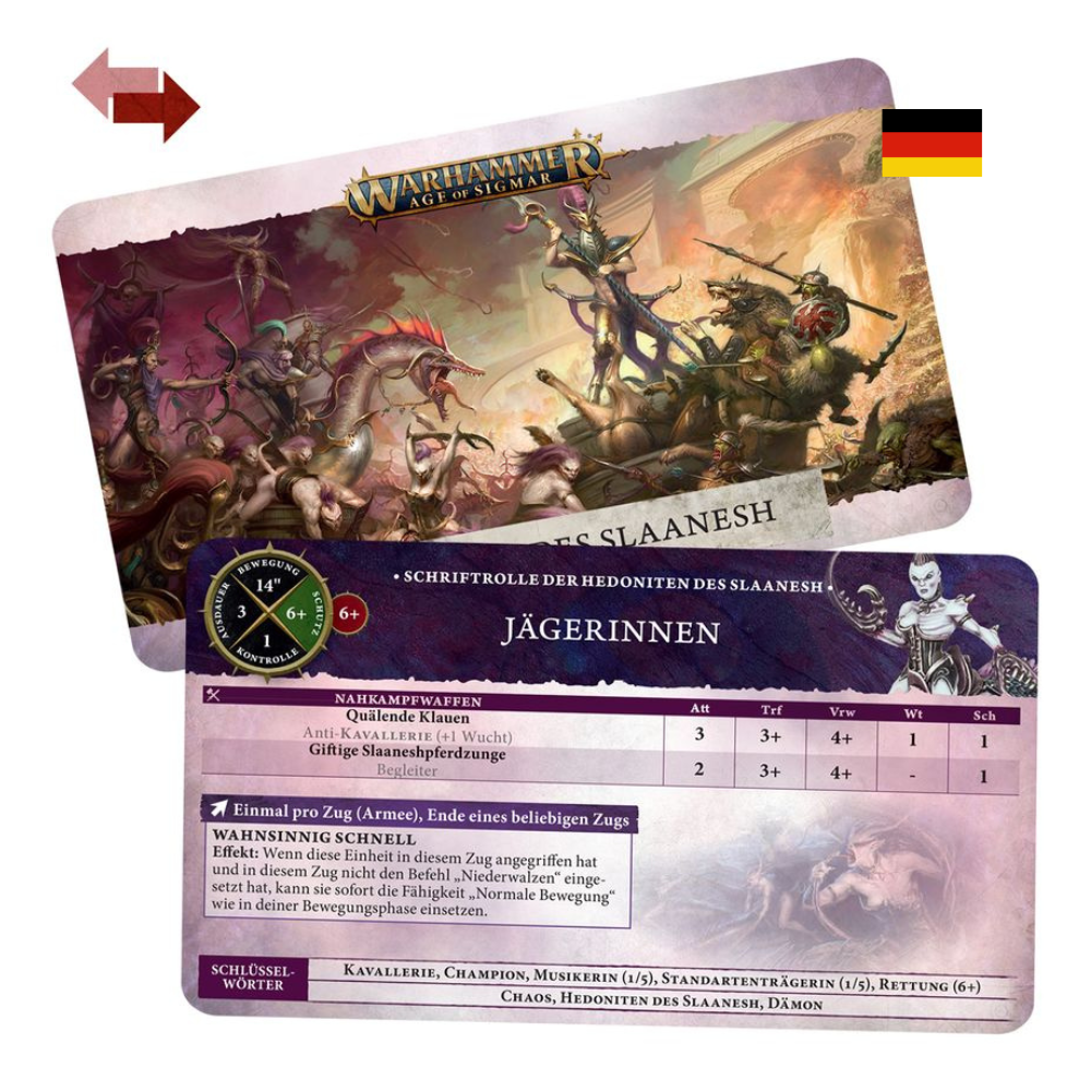 Warhammer Age of Sigmar Schriftrollenkarten: Hedonites of Slaanesh (83-71) mit deutscher Schriftrollenkarte.