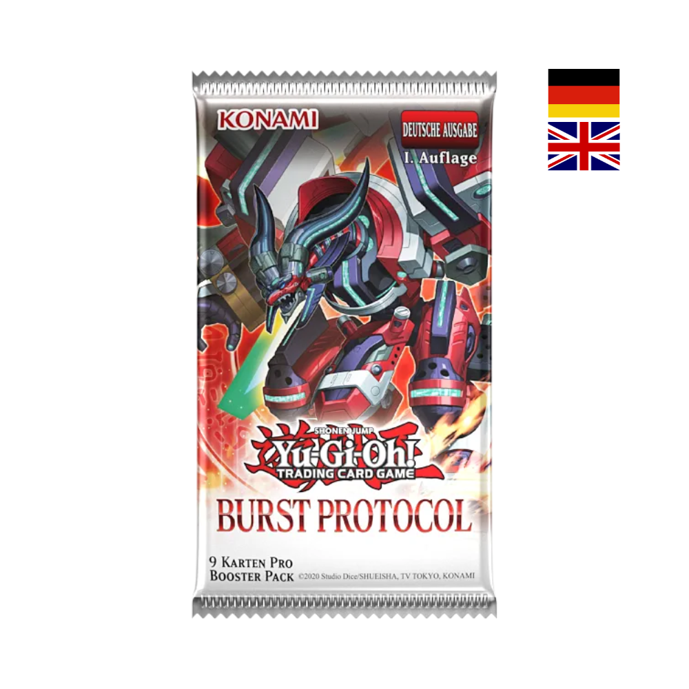Yu-Gi-Oh! Burst Protocol Booster auf Deutsch oder Englisch mit versiegeltem Boosterpack der Erweiterung Burst Protocol von Konami für das Sammelkartenspiel Yu-Gi-Oh!