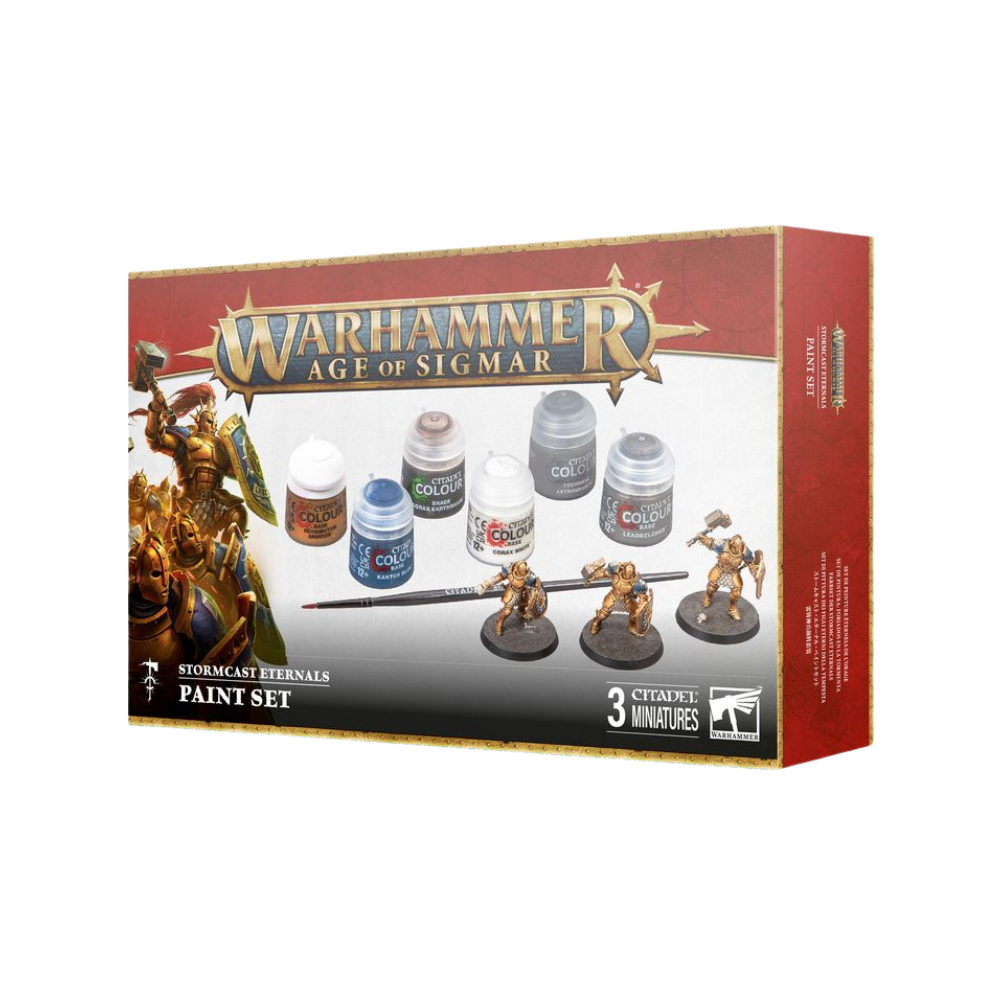 Warhammer Age of Sigmar Stormcast Eternals Paint Set mit Farben, Pinsel und drei Miniaturen zum Bemalen