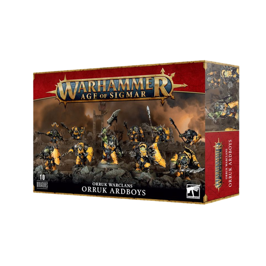 Warhammer Age of Sigmar Miniaturen Orruk Plattn'helme, Orks mit Rüstungen, Schilden und Waffen
