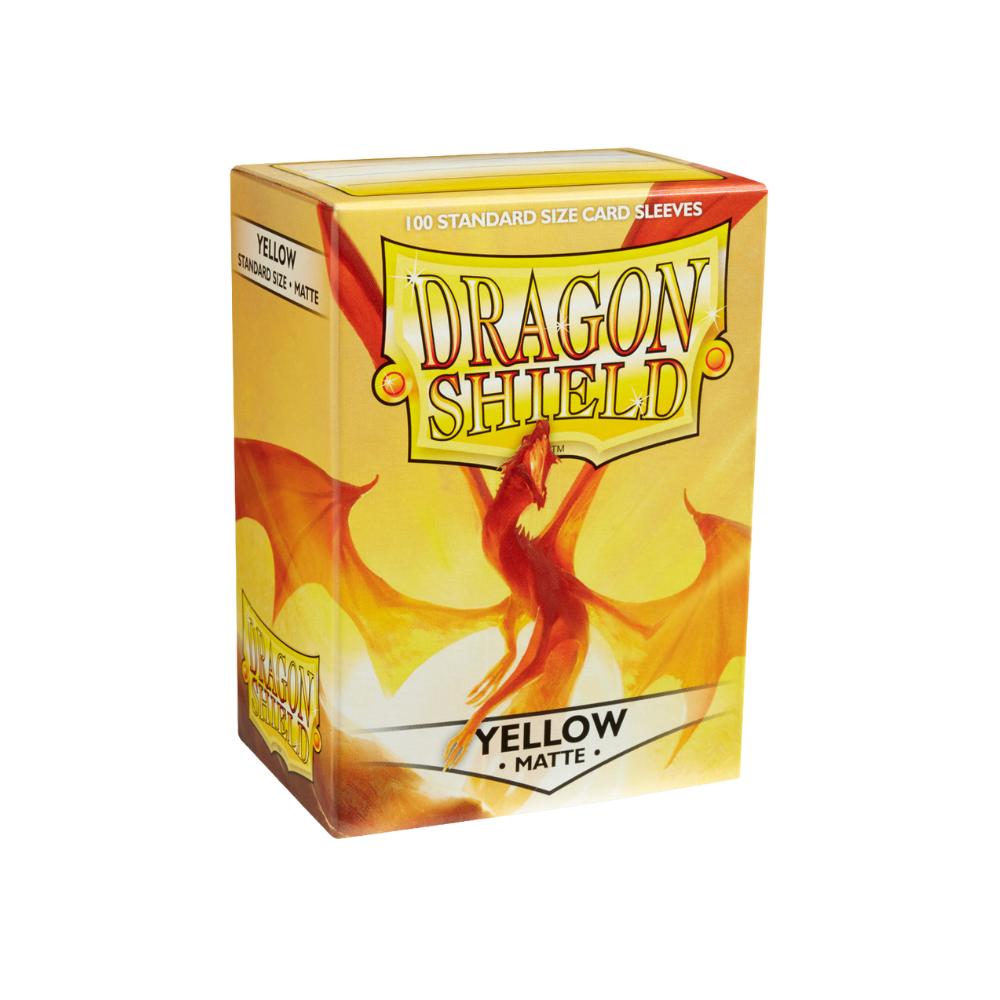 Dragon Shield Jet Matte Sleeves – 100 Kartenhüllen in Standardgröße, gelb, strukturierte Oberfläche für optimalen Halt beim Spielen.