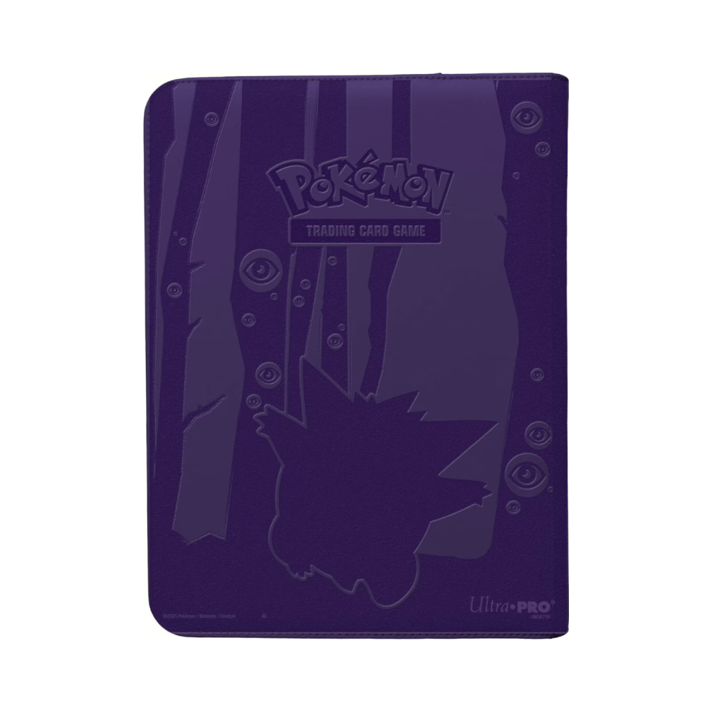 Ultra Pro 9-Pocket Binder Gengar – Rückseite mit geprägtem Gengar-Design im dunklen Wald-Look für stilvolle Pokémon-Sammelkarten-Aufbewahrung.