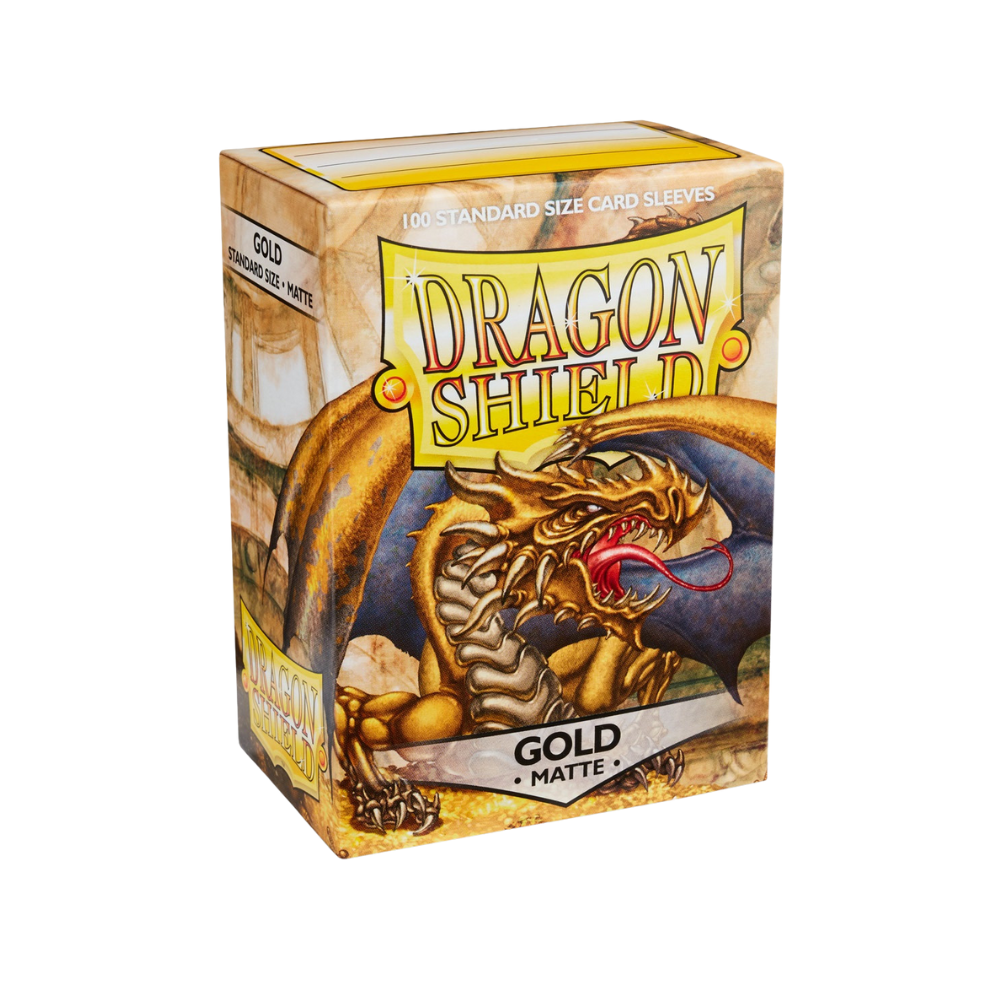Dragon Shield Jet Matte Sleeves – 100 Kartenhüllen in Standardgröße, gold, strukturierte Oberfläche für optimalen Halt beim Spielen.