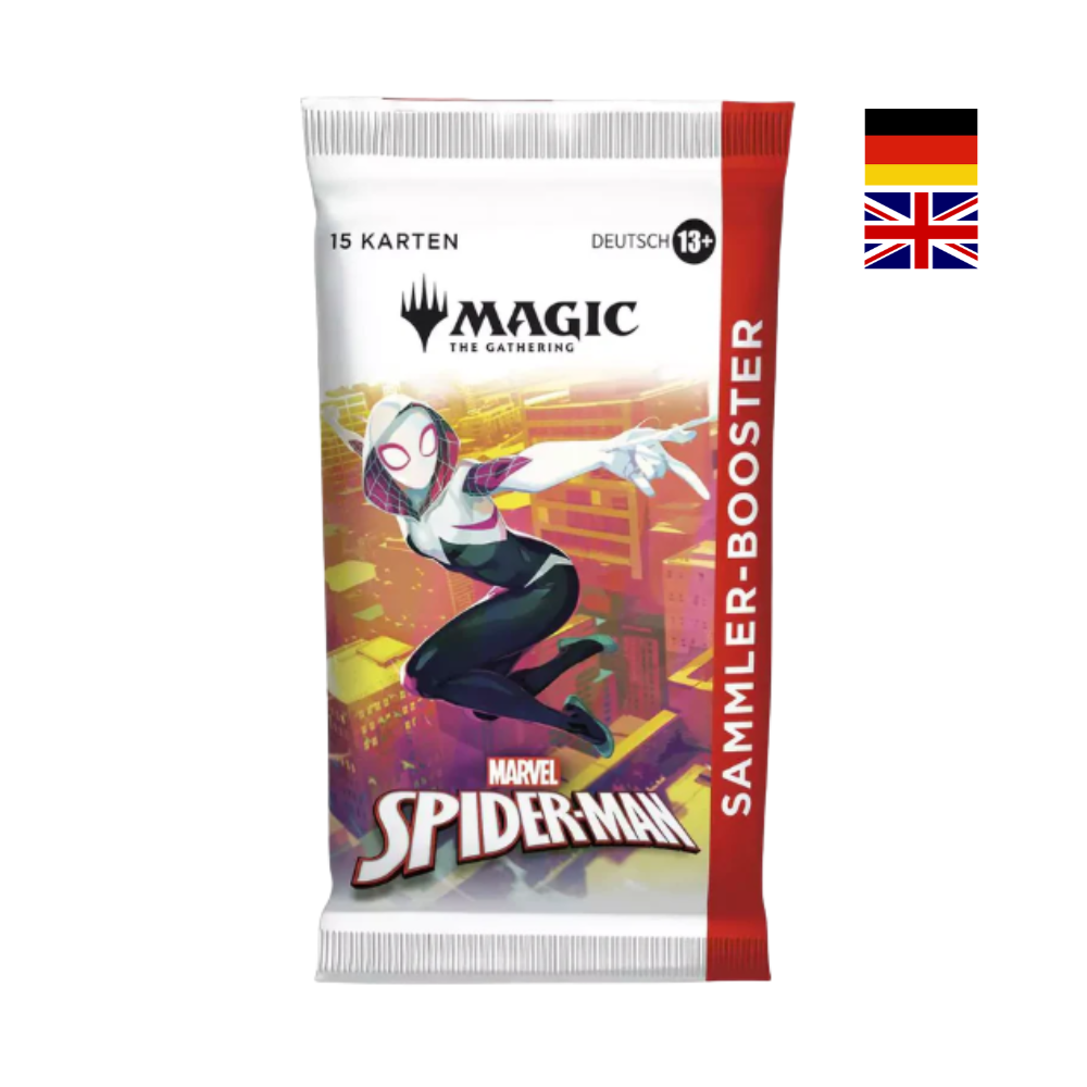 Magic the Gathering Spider-Man Sammler-Booster Pack auf Deutsch oder Englisch mit Gwen Stacy Cover-Art und 15 Karten
