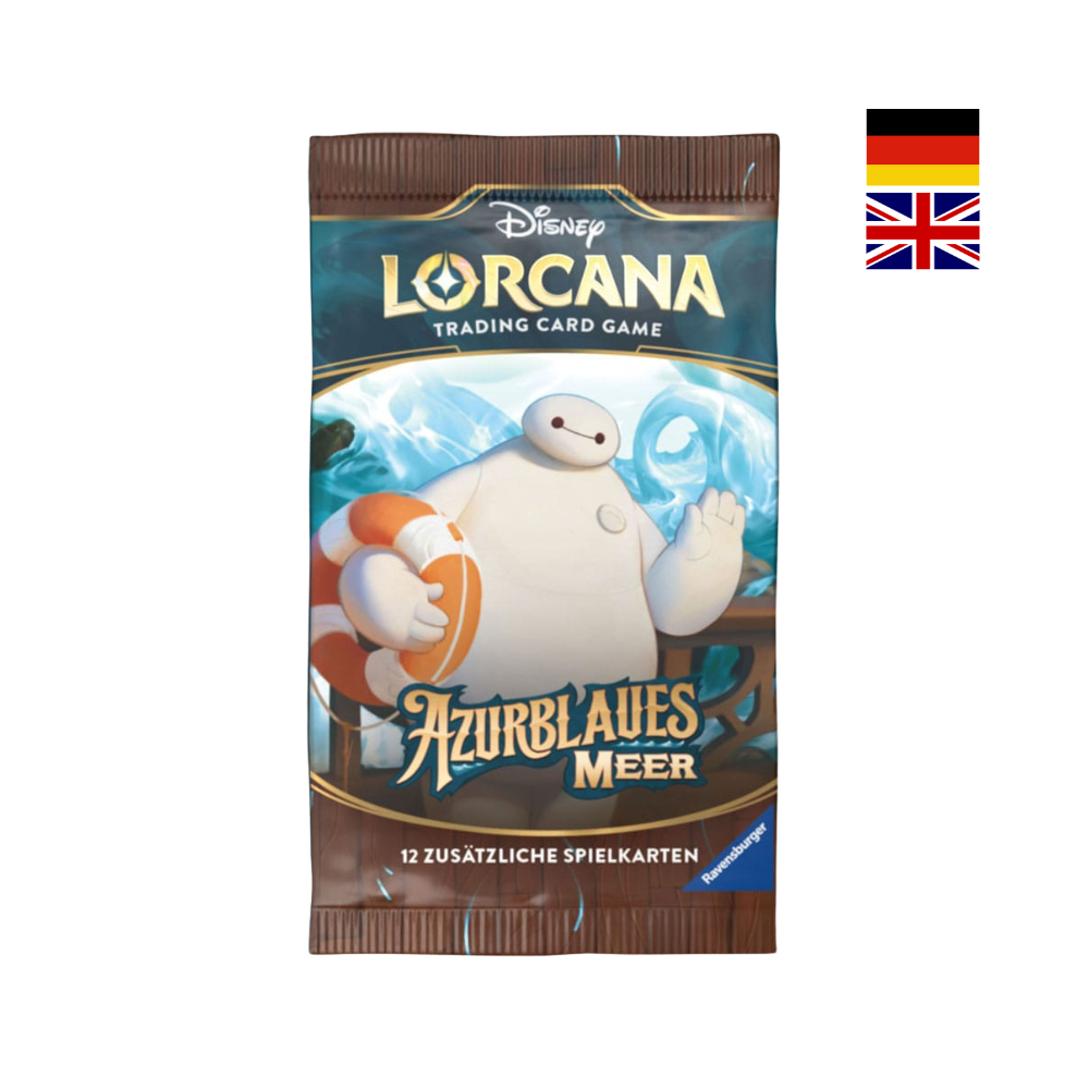 Disney Lorcana Boosterpack „Azurblaues Meer“ mit 12 Spielkarten und Baymax Motiv