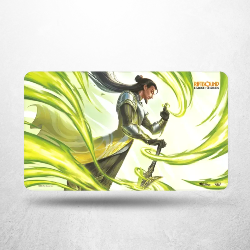 Riftbound Unleashed Playmat „Master Yi, Wuju Master“ mit Artwork des Champions Master Yi im offiziellen League of Legends Design.