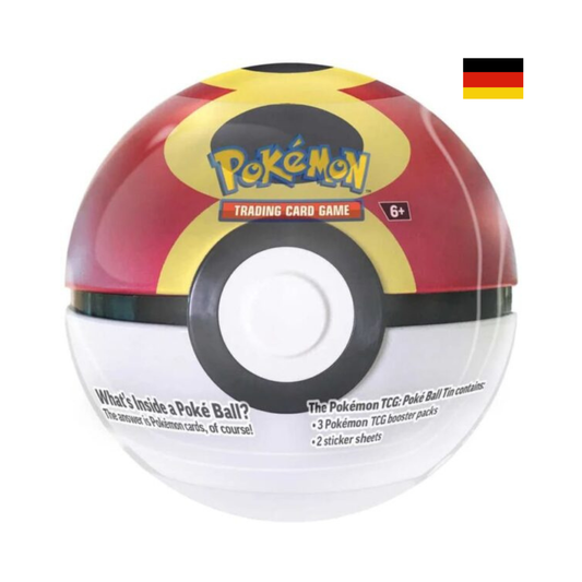 Pokemon Tin Wiederball – runde Sammelbox mit 3 Pokemon TCG Boostern und 2 Stickerbögen. Deutsches Produktbild, ideal für Sammler und Spieler.