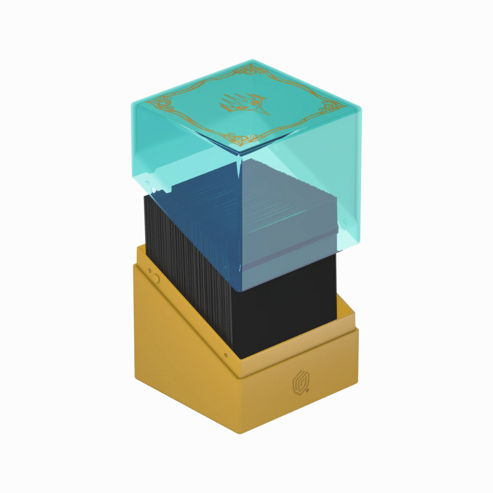 Ultimate Guard Deck Box Boulder 100+ aus Lorwyns Finsternis, geöffnet mit gestapelten Deckboxen