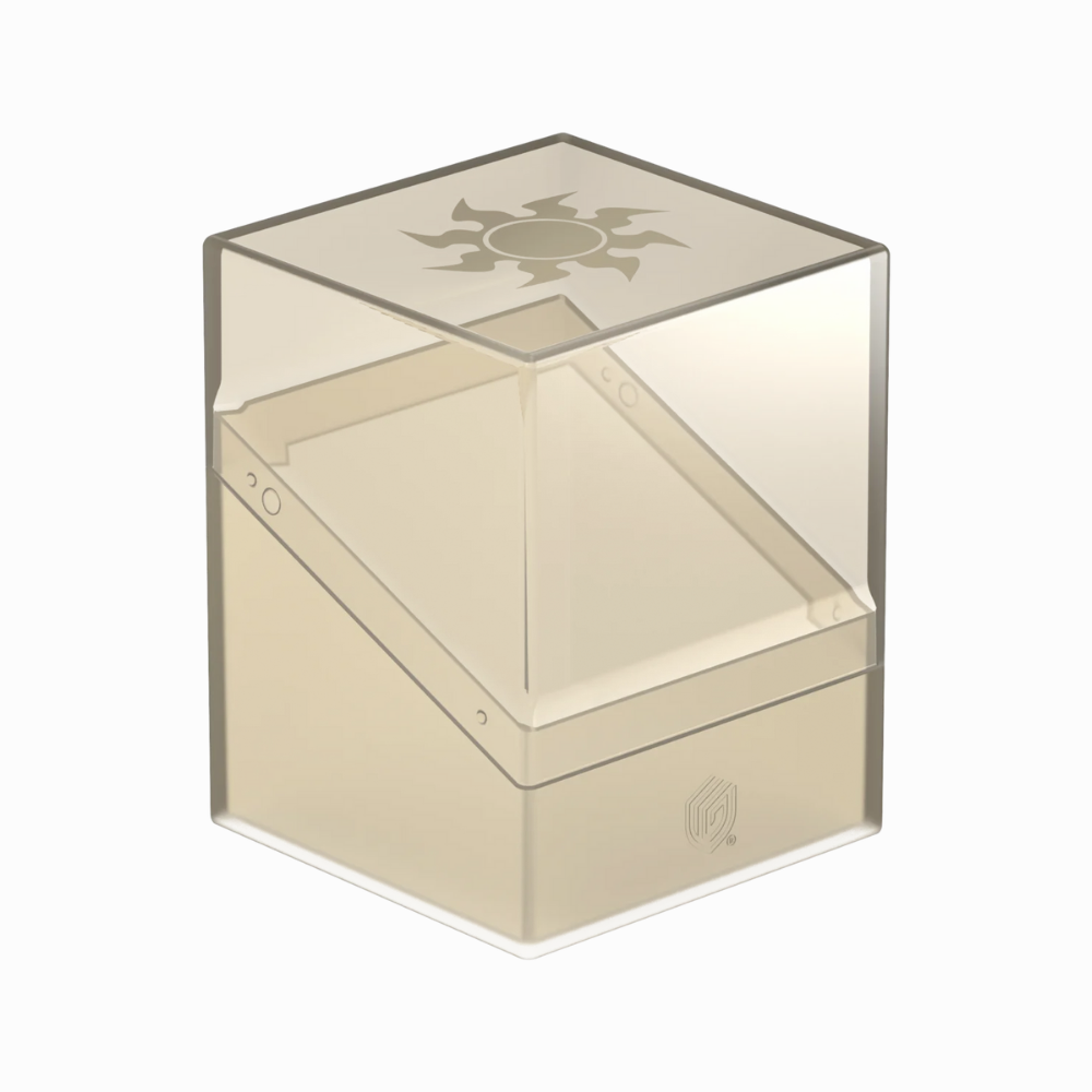 Ultimate Guard Boulder Deckbox weiß mit Sonnen-Symbol – Deckbox für 100+ gesleevte Sammelkarten