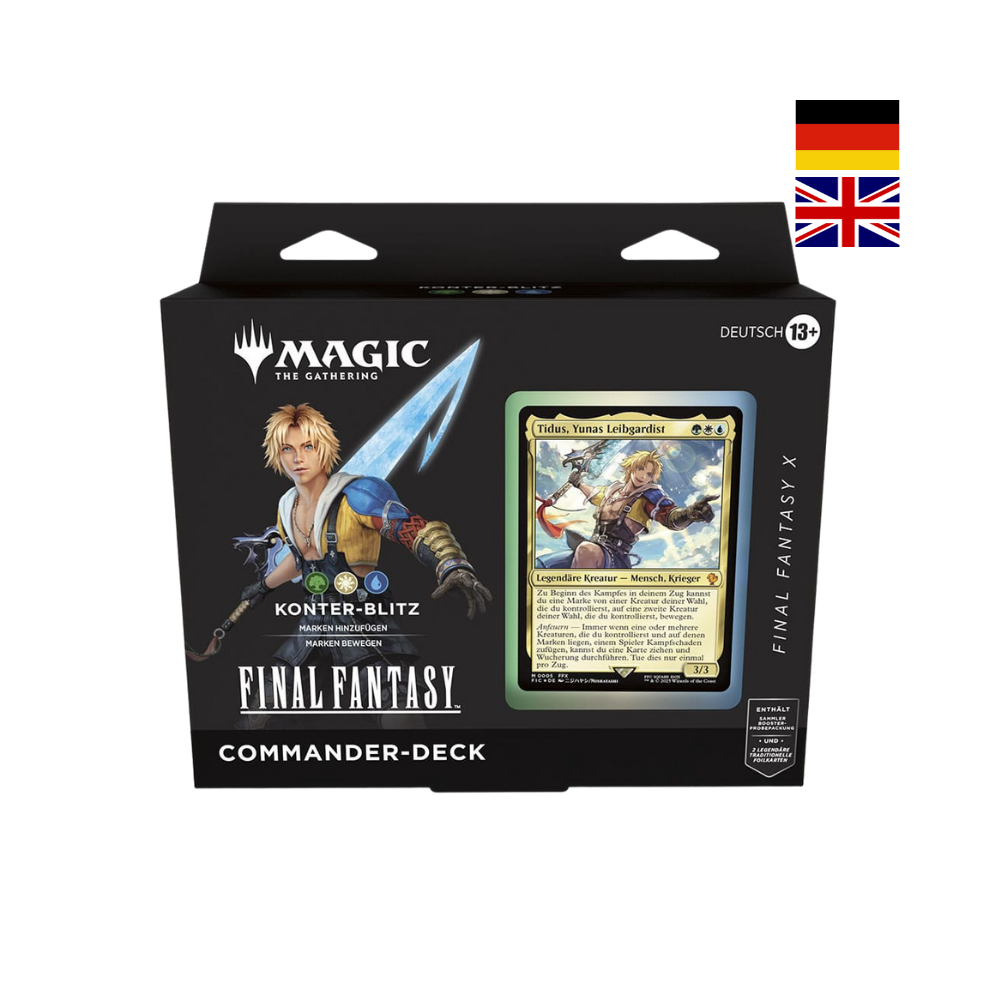 Magic The Gathering Final Fantasy Commander-Deck „Konter-Blitz“ – Deck mit Tidus aus FFX als legendäre Kreatur.
