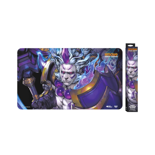 Riftbound League of Legends Playmat Spirit Blossom Darius mit düsterer Illustration, epischem Rüstungsdesign und Riot Games Logo