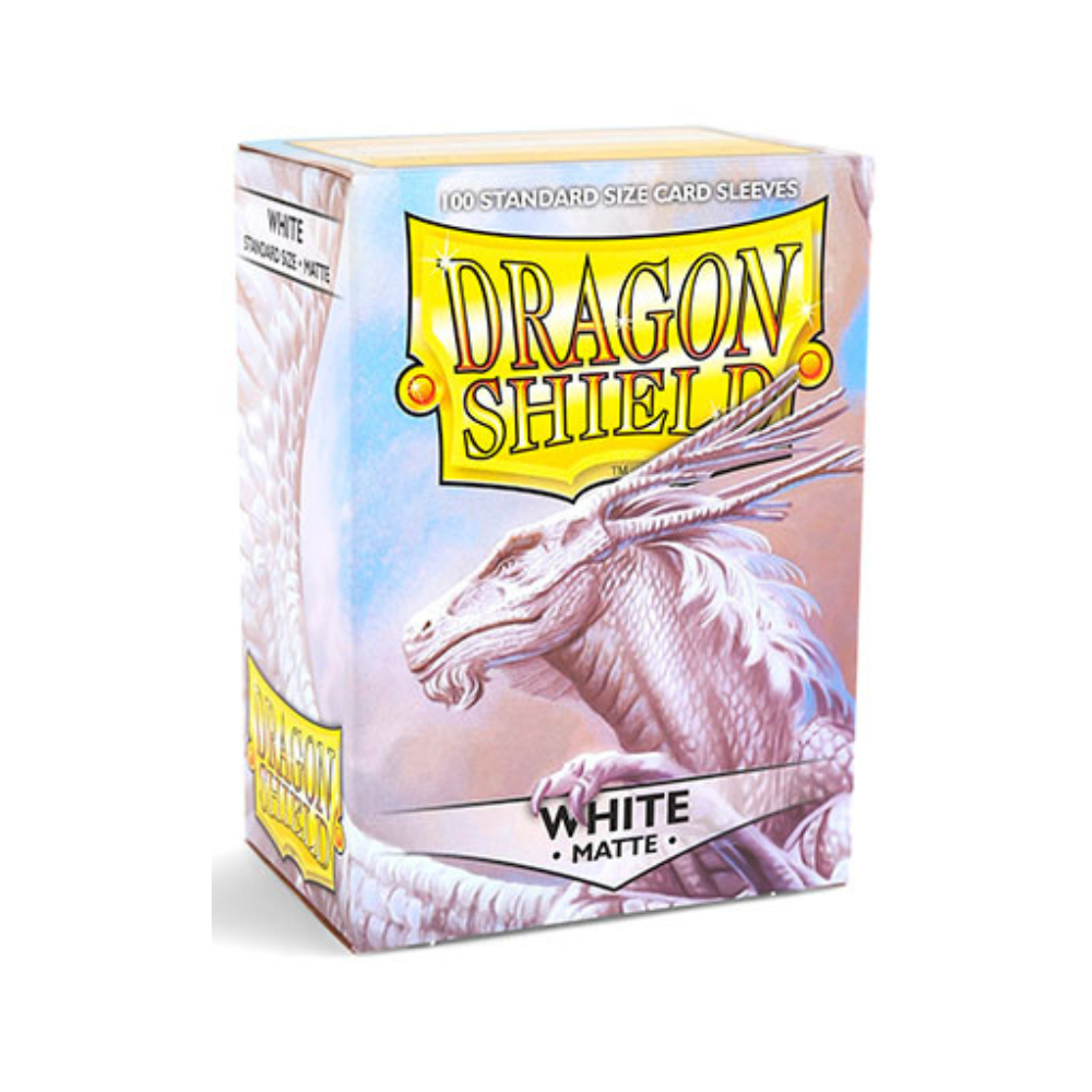 Dragon Shield Jet Matte Sleeves – 100 Kartenhüllen in Standardgröße, weiß, strukturierte Oberfläche für optimalen Halt beim Spielen.
