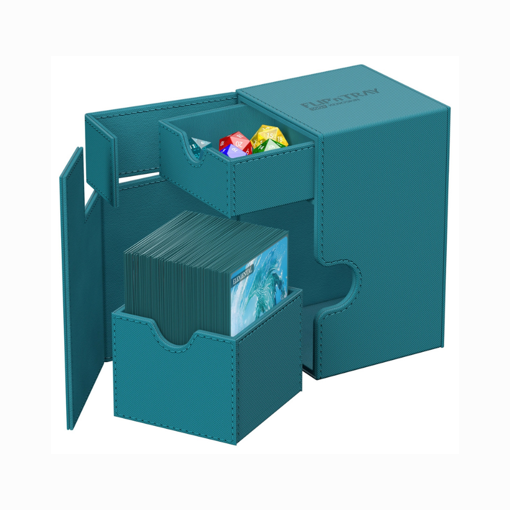 Ultimate Guard Flip’n’Tray Monocolor Deck Case 100+ Türkis – Deckbox mit Würfelfach für über 100 gesleevte Karten