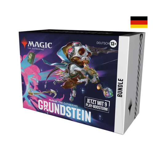 Magic The Gathering Grundstein Bundle – deutsches Set mit 9 Play-Boostern, Zubehör und futurativem Artwork für Sammler und Einsteiger.