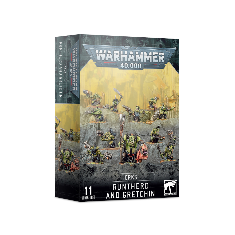 Warhammer 40k Orks Runtherd and Gretchin Miniaturen Box mit 11 Figuren, bemalte Ork Einheiten mit Squig und Waffen auf Bases