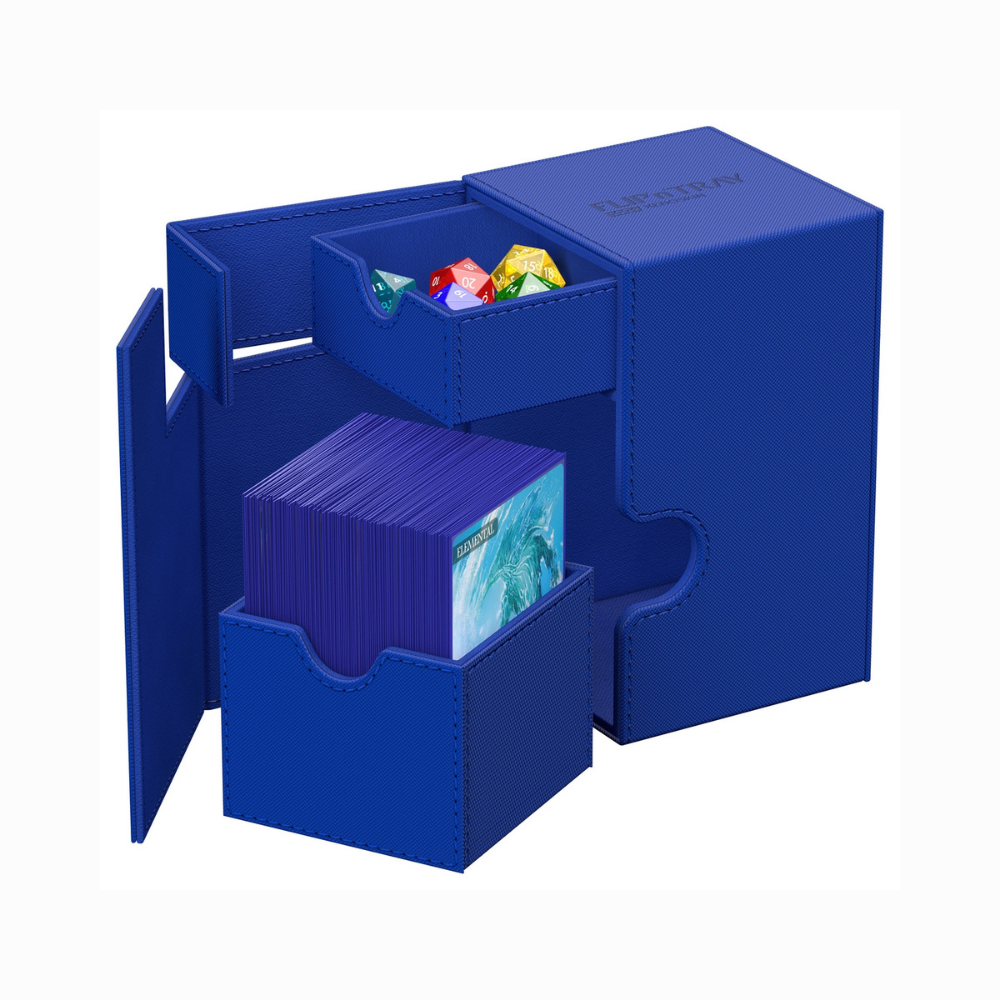 Ultimate Guard Flip’n’Tray Monocolor Deck Case 100+ Blau – Deckbox mit Würfelfach für über 100 gesleevte Karten
