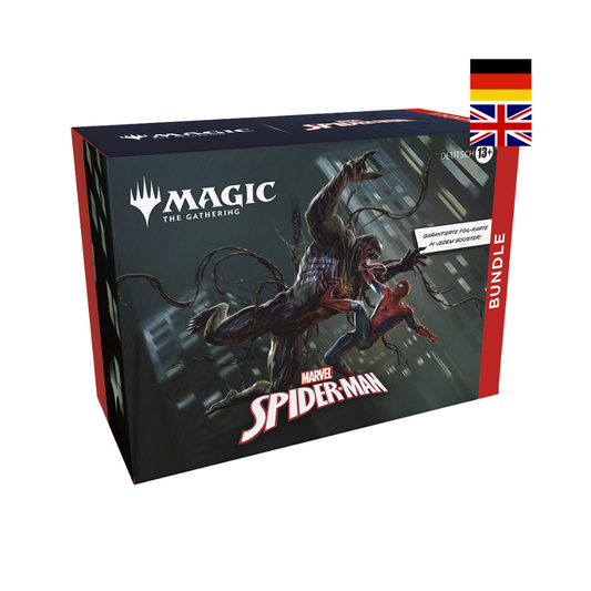 Magic the Gathering Spider-Man Bundle auf Deutsch und Englisch mit exklusiver Venom-Art und garantierter Foil-Karte