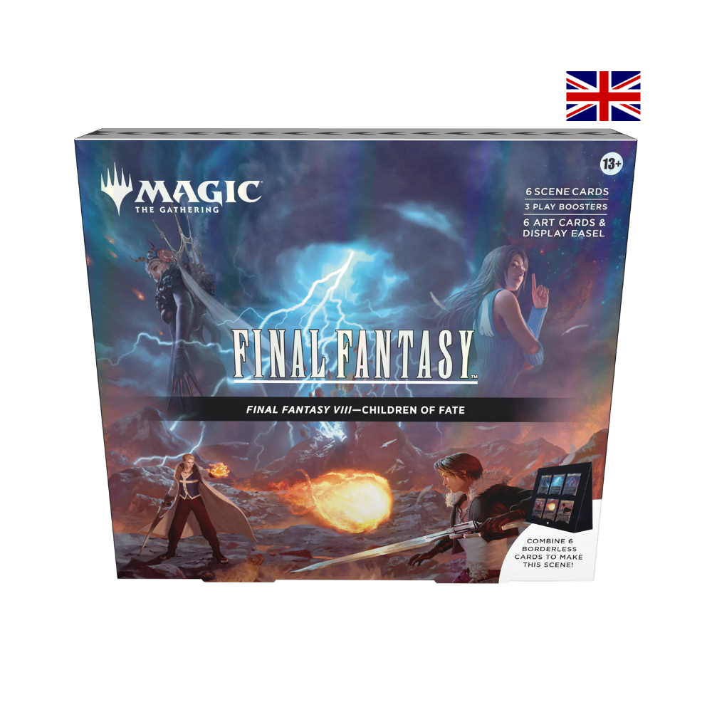 Magic: The Gathering Final Fantasy Scene Box Children of Fate aus FFVIII. Box zeigt ikonische Szene mit Squall und Rinoa, enthält 6 Szene-Karten und 3 Play-Booster.