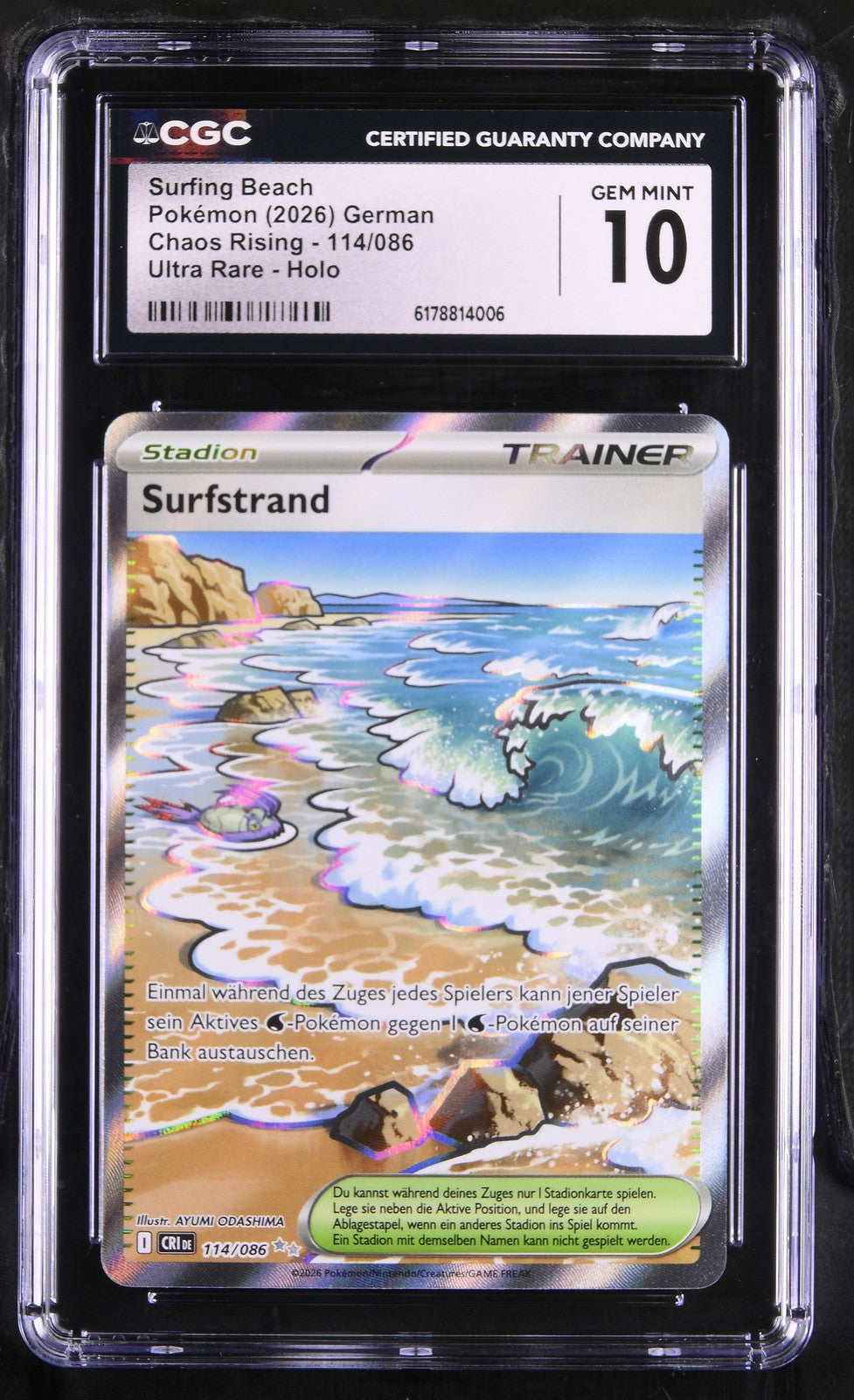 Pokémon Surfing Beach CGC Gem Mint 10 Chaos Rising DE