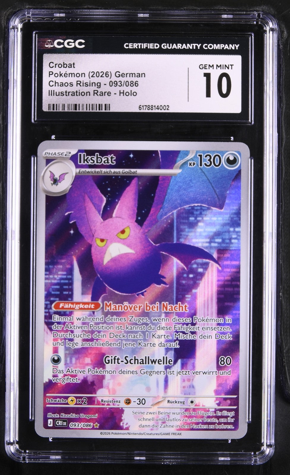 Pokémon Crobat CGC Gem Mint 10 Chaos Rising DE