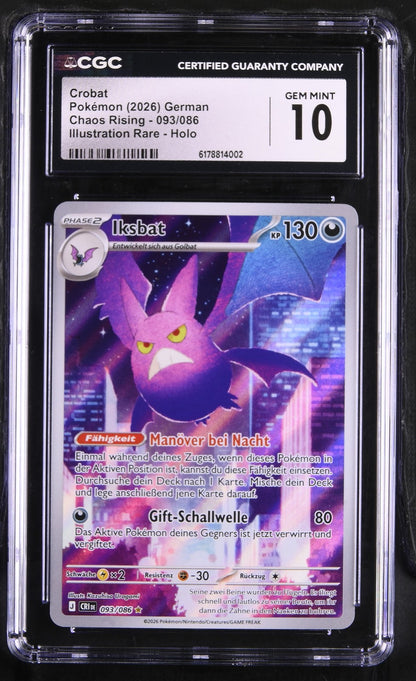 Pokémon Crobat CGC Gem Mint 10 Chaos Rising DE