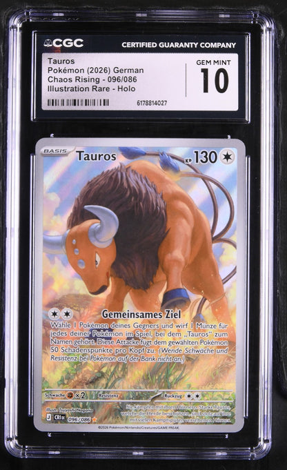 Pokémon Tauros CGC Gem Mint 10 Chaos Rising DE