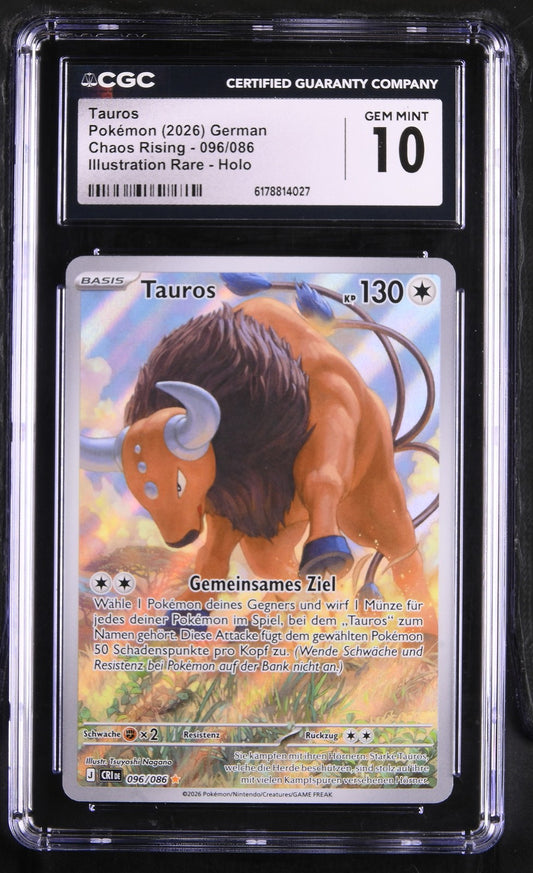 Pokémon Tauros CGC Gem Mint 10 Chaos Rising DE