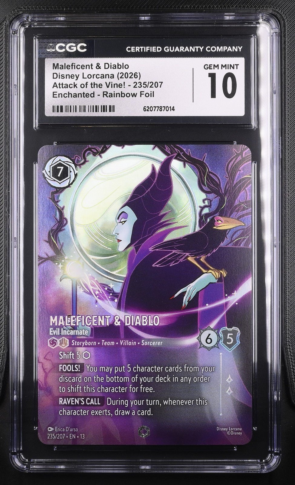 Disney Lorcana TCG Maleficent & Diablo CGC GEM MINT 10 Attack Of The Vine! EN