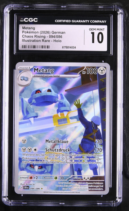 Pokémon Metang CGC Gem Mint 10 Chaos Rising DE
