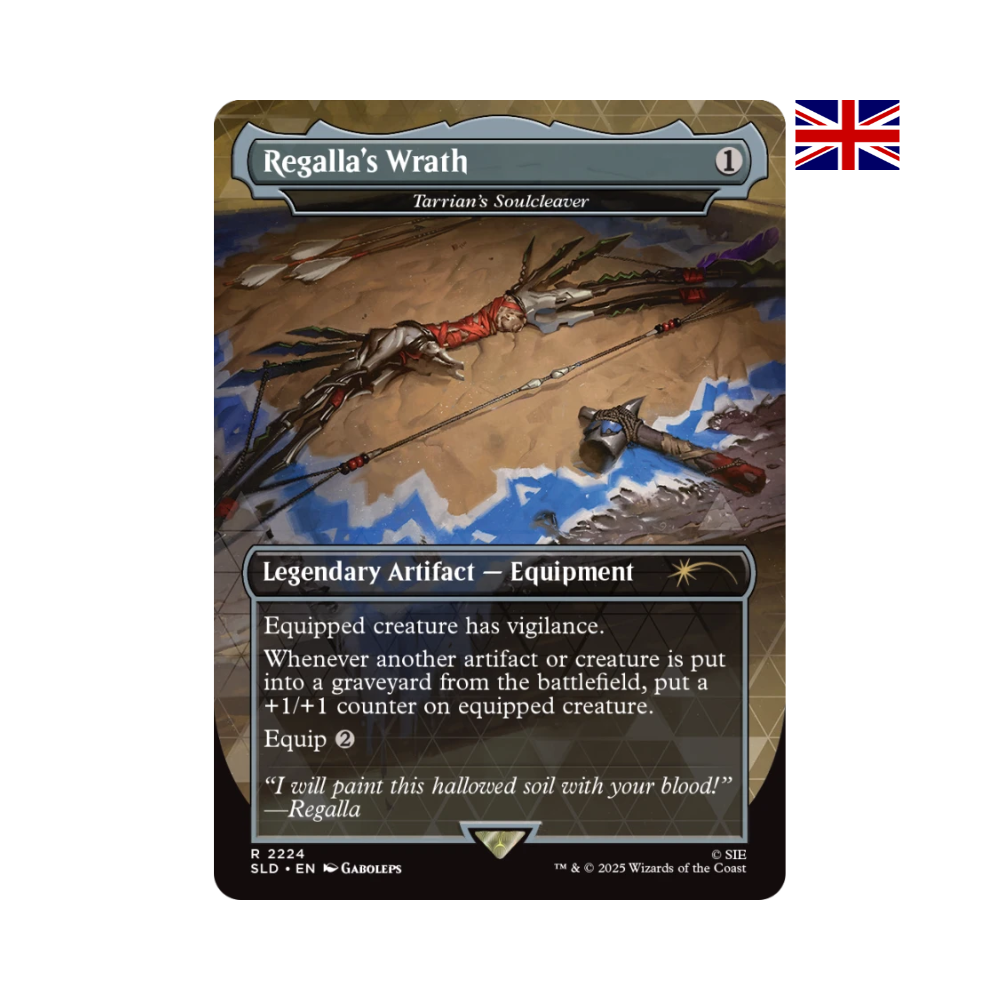 Magic Karte Regalla’s Wrath aus Secret Lair Horizon Forbidden West, Legendary Equipment mit Bogenmotiv