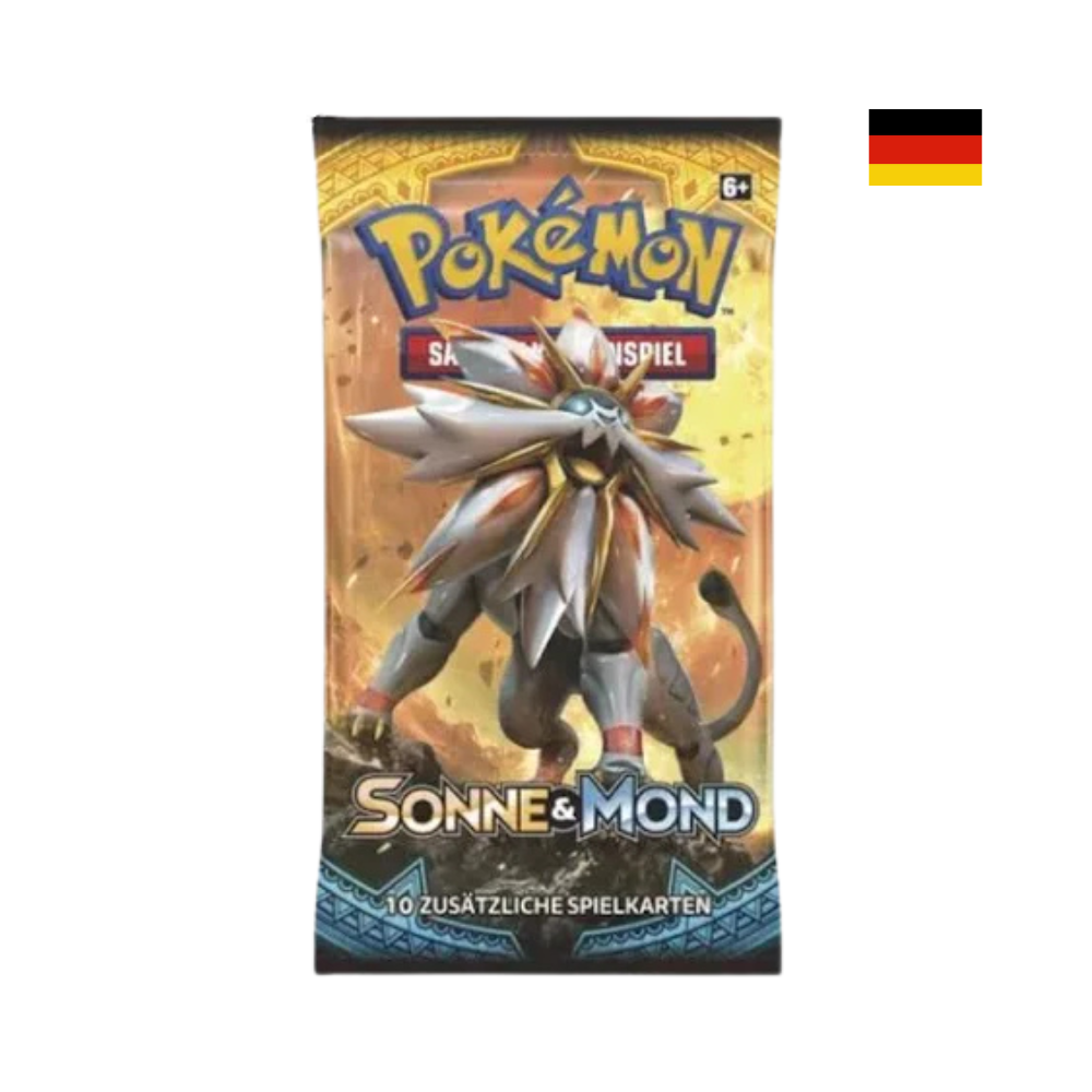 Pokémon Sonne und Mond Boosterpack mit Solgaleo Motiv – deutsche Sammelkarten