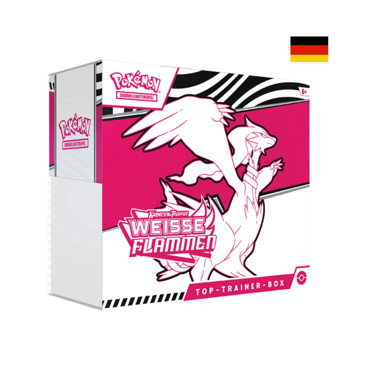 Pokémon Karmesin & Purpur Weiße Flammen Top-Trainer-Box – deutsche Pokémon TCG Box mit Reshiram-Artwork