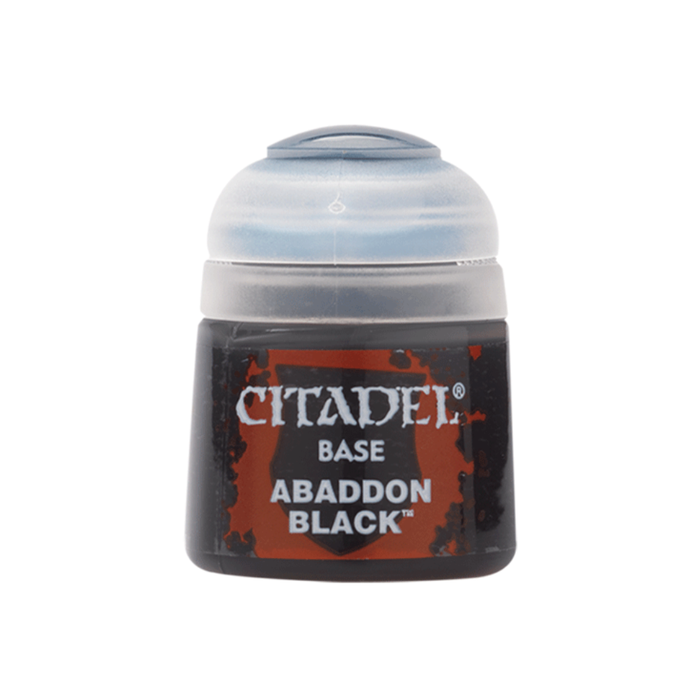 ALT-Text:
Citadel Colour Base Abaddon Black Warhammer Farbe schwarz Acrylfarbe Miniaturen bemalen Tabletop