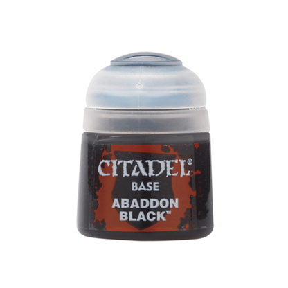 ALT-Text:
Citadel Colour Base Abaddon Black Warhammer Farbe schwarz Acrylfarbe Miniaturen bemalen Tabletop
