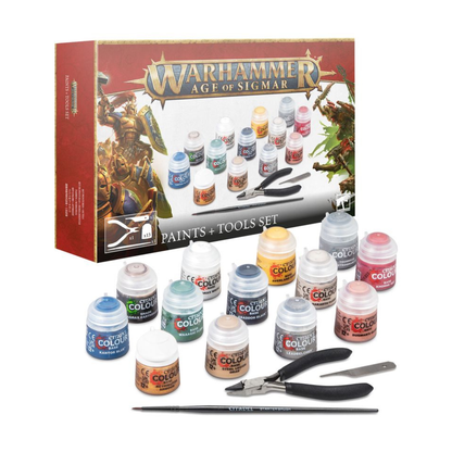 Warhammer Age of Sigmar Farben und Werkzeuge Set mit Citadel Farben Pinsel und Zange Starterbox