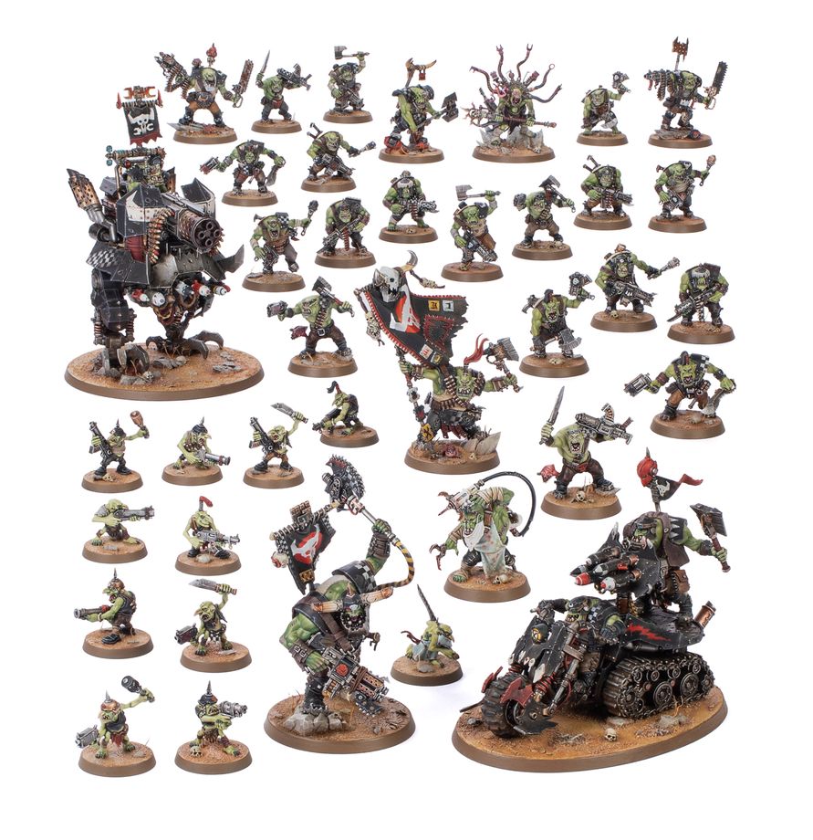 Warhammer 40.000 Armageddon Orks Armee mit Infanterie, Fahrzeugen und bemalten Ork Miniaturen